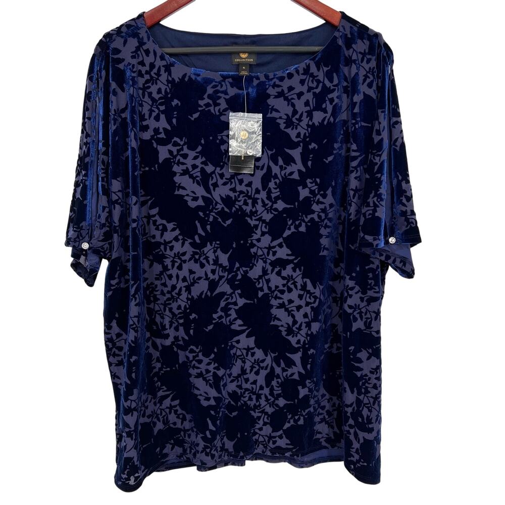 NEW NWT JM Collection XL Navy Blue Velvet Formal Dinner Blouse Shirt Top Mature